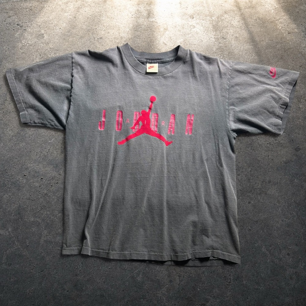 Vintage Nike Air Jordan Jumpman T-Shirt Grey Red 90s Single Stitch Size Medium - Picture 1 of 6